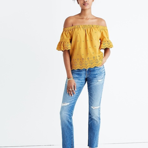 Madewell Eyelet Off-the-Shoulder Top in Mustard Yellow Size Small‎